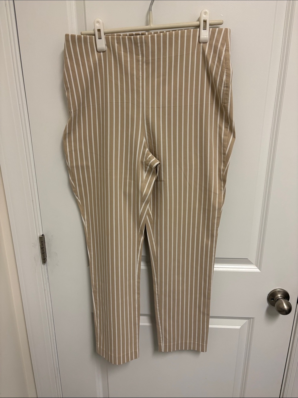 Chico's Beige and White Vertical Stripe Trousers